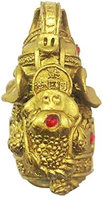 מוס קפולו פנג שואי 3 קרפדת זהב צפרדע מכורעת כורעת על גבו של פיל פיל עם ריינסטון אדום לעושר והון