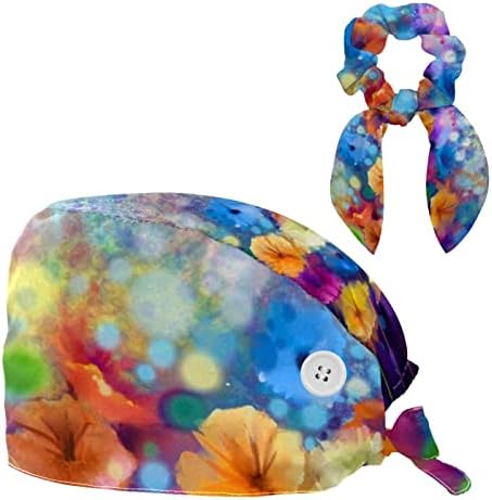 כובעים רפואיים מתכווננים כובע עבודה עם כפתורים ושיער קשת תקציר מופשט פרחוני פרח פרחי אביב צבעי מים