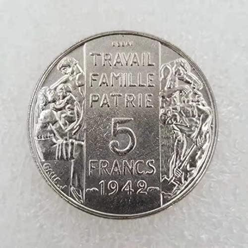1942 צרפתית 5 פרנק-פדן דפוס מטבע הנצחה מטבע-העתק מטבע אוסף 564