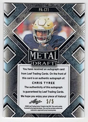Chris Tyree RC Auto 2022 Leaf Metal /5 RWB Autography Autograph Rookie Crystal נלחם אירי NM+ -MT+ NFL כדורגל