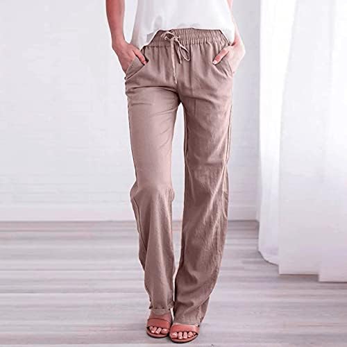 Lcziwo מכנסי פשתן כותנה נשים 2023 מכנסיים מותניים גבוהים מכנסיים ישר רגל רופפת מכנסיים מחודדים עם כיסים
