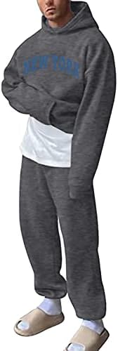 BMISEGM Mens חליפות גברים גדולים וגבוהים אופנה אותיות מזדמנים צבע אחיד עם שני חלקים סוודר רצועת כיס ברדס.