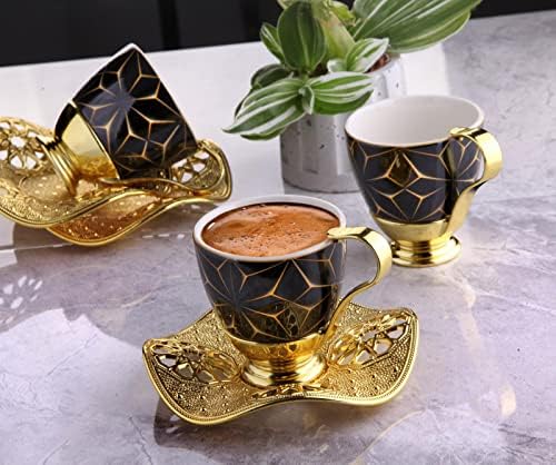 כוסות קפה אספרסו של Lamodahome עם צלוחיות סט של 6, חרסינה טורקית כוס קפה יוונית ערבית, צלוחית, כוס קפה