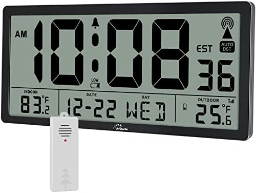 שעון אטומי של וולארג 'עם טמפרטורה חיצונית מקורה - קל לקריאה - הגדרה עצמית, 14.5' 'ג'מבו סט אוטומטי סט
