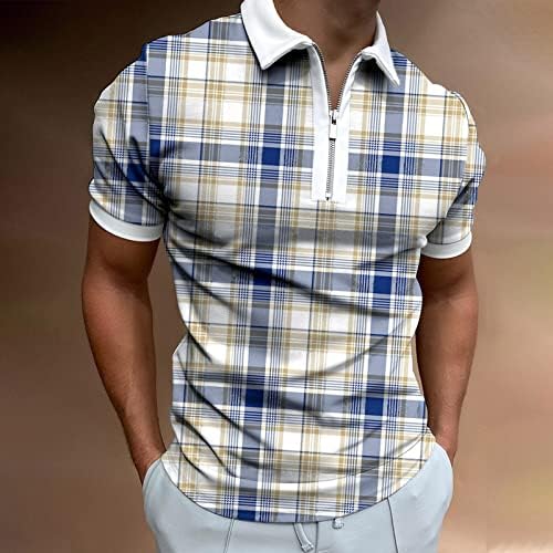 צמרות פולו משובצות לגברים שרוולים קצרים רוכסן חולצות טי -מזדמנים של קיץ תלת מימד הדפסים רופפים
