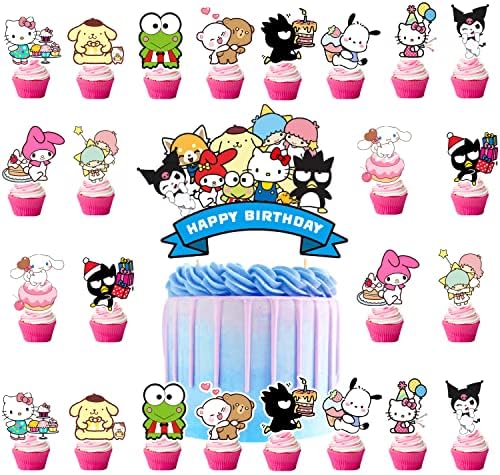 25 יחידות קוואי קיטי עוגת עוגות עוגות, קישוטי עוגה אספקת מסיבת יום הולדת לילדים בני נוער בנות