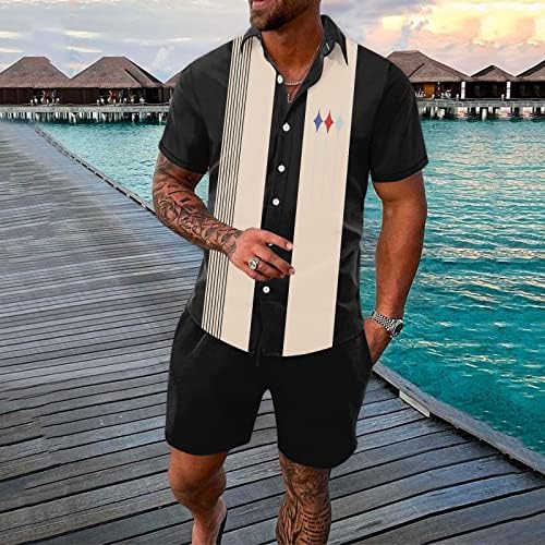 קיץ חולצות לגברים גברים של האביב/קיץ פנאי ספורט הוואי חוף סגנון תפרים פס איבד רחצה חליפה