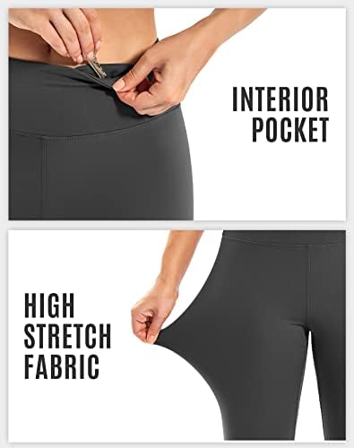 מכנסי אופנוענים של יוגה לנשים מותניים גבוהים-8& 34; מכנסי אימון עם כיס פנימי מכנסי ריצה יוגה ספנדקס