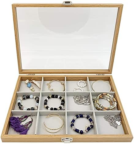 תכשיטי קופסות עץ תכשיטי תיבת אחסון עם מכסה ברור תכשיטים ארגונית מגש עבור טבעת עגיל צמיד סיכת תג עגיל אחסון