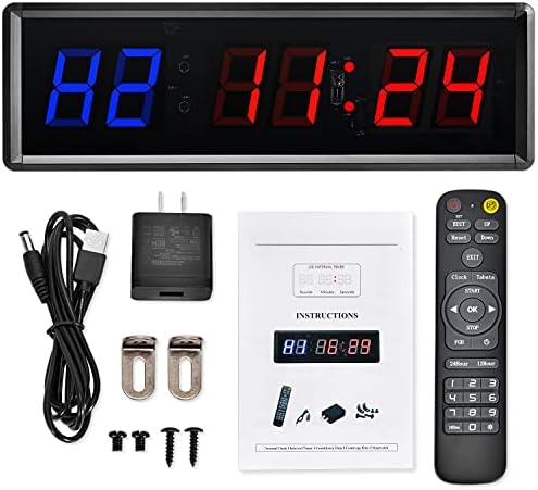 KTZON Gym Clock Timer for Home with Remote, 1.5 1.8 Metal LED Gym Timer Clock,Crossfit Timer Workout Stopwatch,Tabata