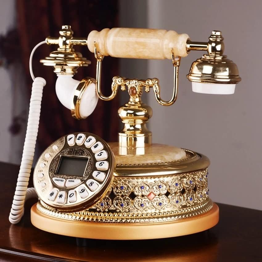 N/A טלפון קווי עתיק טלפון ביתי עם אבני חן, מזהה מתקשר DTMF/FSK, 16 רינגטונים, בהירות LCD מתכווננת