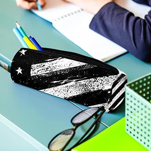 מארז עיפרון Guerotkr, כיס עיפרון, תיבת עיפרון, אסתטיקה של עפרונות, דפוס דגל אמריקאי לבן שחור שחור