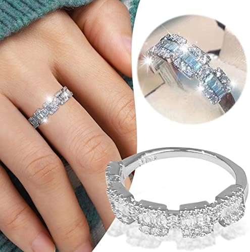 טבעות נישואין מכסף לנשים שרשרת כסף חלולה ריינסטון טבעת צורה גיאומטרית צורה ריינסטון טבעת קווי כסף