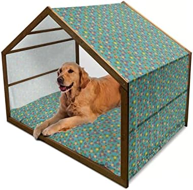בית חיות מחמד מעץ מצויר של אמבסון, הדפס של ספינרים צבעוניים נרגעים במשחק משמח זמן מעגל הדפס, מלונה כלבים