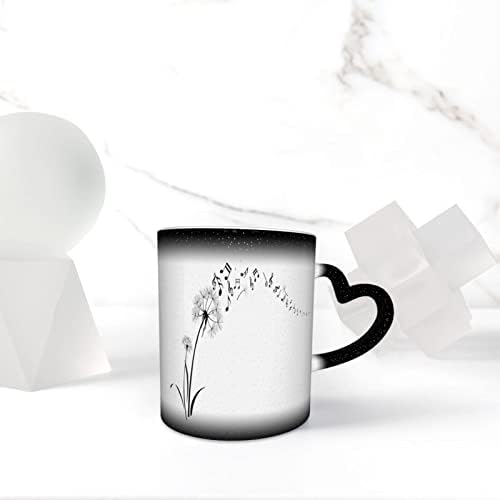 פרחים מעופפים וסמלים מוסיקה מודפסים ספלים מודפסים חום רגיש לספל קפה קרמי, כוס תה חלב, מתנת יום הולדת לחג