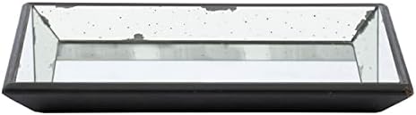 בנג'ארה אינז 20 אינץ 'מגש זכוכית דקורטיבי, בסיס שיקוף בסגנון וינטג', כסף ושחור