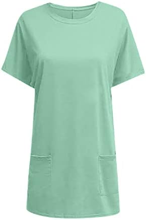 חולצת טי מזדמנת נשים עליונות אופנה מזדמנת צבע מוצק פשוט עגול צוואר עגול שרוול קצר כיס עליון עליון