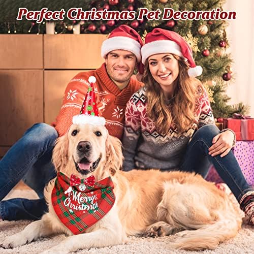 3 חבילות כלב תלבושת חג מולד, כלב חג המולד בנדנה משולש חתול צעיף מחמד חיית מחמד עם עניבת פעמון של פתית