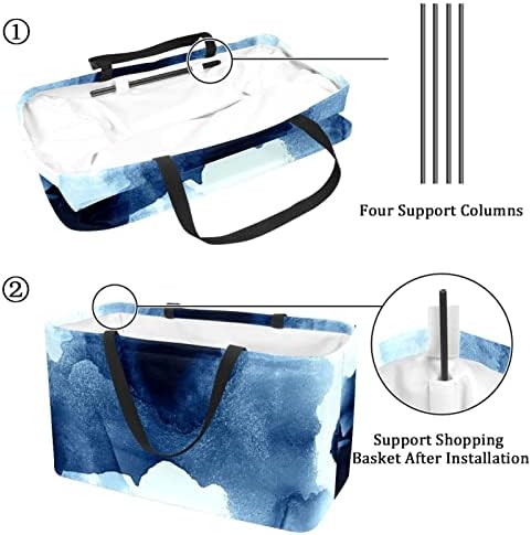 סל קניות לשימוש חוזר גלי ים מרקם כחול מתקפל נייד שקיות מכולת פיקניק תיק קניות סל כביסה