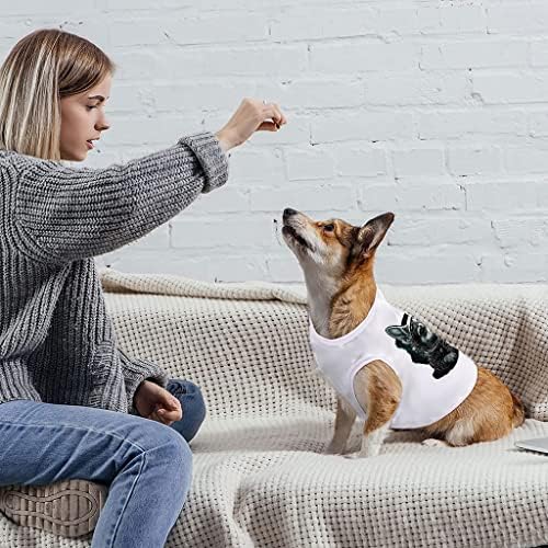 מיכל כלב חלל - חולצת טריקו של כלב גרפי - בגדי כלבים מודפסים - לבן, S