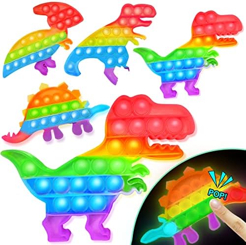 Sixone 5 חבילות ג'מבו דינוזאור פופ פופ קושט צעצוע זוהר בפופרים הכהים לילדים מתנות צעצועים לחג מסיבות