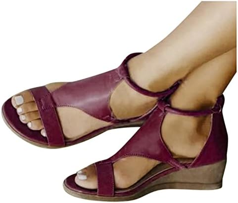נשים סנדלי גודל 7 נשים פיפ הבוהן פלטפורמת סנדלי קיץ מזדמן בוהו קרסול אבזם טריז סנדלי נעליים