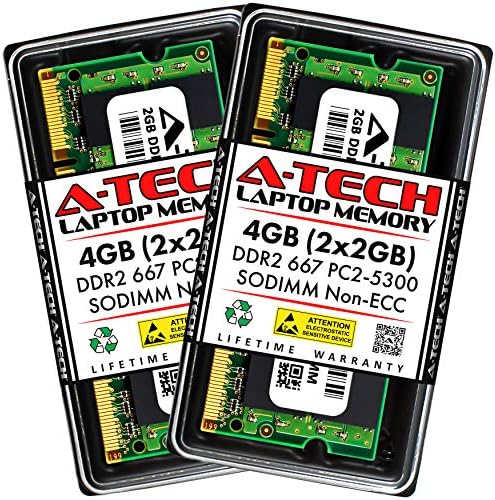 A-Tech 4GB DDR2 667MHz SODIMM PC2-5300 1.8V CL5 200 פינים שאינם ECC ערכת שדרוג זיכרון RAM מחשב נייד ללא