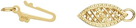 אבזם שרשרת פיליגרן פנינה זהב 14 קראט מקורית / 5.5 איקס 13.4 מ מ אבזם וו דגים