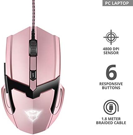 Trust 23093 Gaming GXT 101P Gaming Mouse for PC and Laptop, 600-4800 DPI, 6 Buttons - Pink
