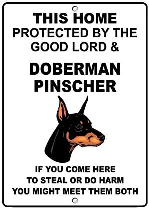 מתכת אזהרת סימן 8 * 12 סנטימטרים סימן חצר גדר סימן דוברמן פינצ ' ר כלב בית מוגן על ידי אדון טוב