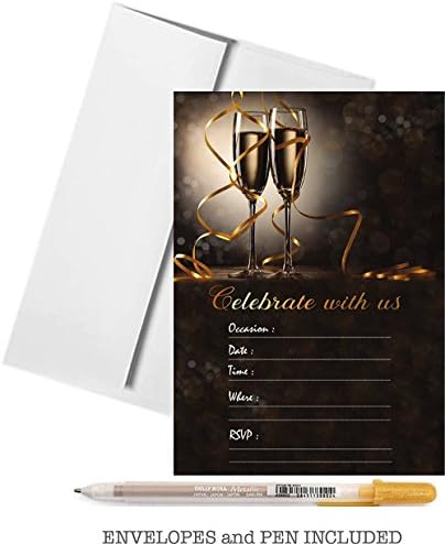 25 חוגגים איתנו שמפניה כפול צדדי 5x7 ערכת הזמנות למסיבות עם עט מתכת זהב ומעטפות