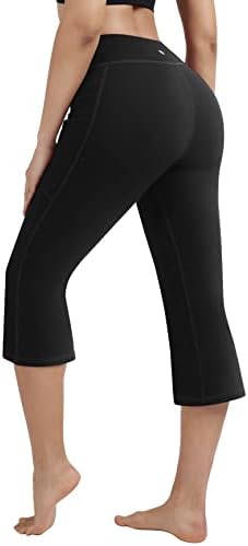 מכנסי יוגה של Heathyoga לנשים קפריס מגף מכנסי יוגה עם כיסים לנשים מכנסי קפרי לנשים מכנסי יבול אימון רגליים רחבות