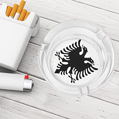 גדולה אלבנית דגל מעשן מאפרה מזכוכית סיגריה סיגריה מגש אפר מחזיק מעשן מותאם אישית מארז עגול