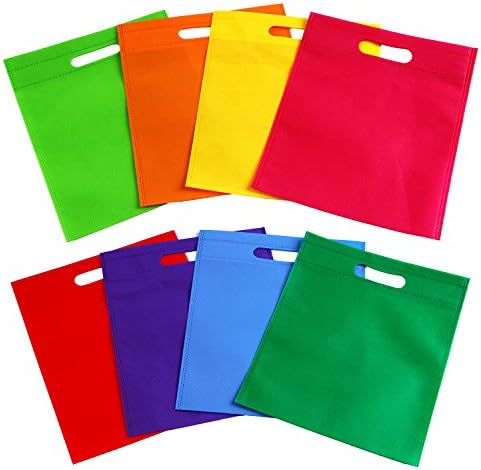 ANECO 40 חתיכות 9.5 על 11.5 אינץ 'תיקים לא ארוגים שקיות מתנה למסיבות תיק עם ידיות עם Goodie Rainbow Colors תיק