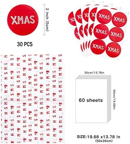 לזאקה 60 גיליונות נייר טישו לחג המולד בתפזורת & מגבר; 30 יחידות מדבקת מתנה - עיצוב אותיות לקופסאות מתנה,