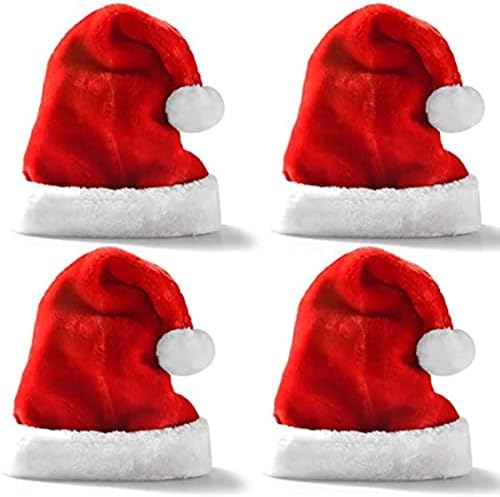 חג המולד כובעי 4 חבילה פרימיום סנטה כובעי קטיפה אדום קטיפה חג המולד כובעי חג המולד חג ספקי צד אחת גודל