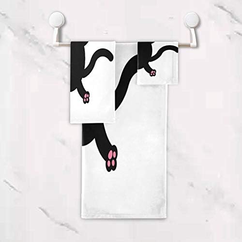 מערכות אמבטיה מגבות, מגבות חתול שחורות מצוירות 3 חלקים 1 מגבת רחצה 1 מכסה כביסה 1 מגבת יד, מגבת