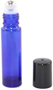144-10 מל גליל זכוכית כחול קובלט על בקבוקים עבים עם כדורי גלילה מפלדת אל חלד - גליל שמן אתרי ארומתרפיה הניתן למילוי