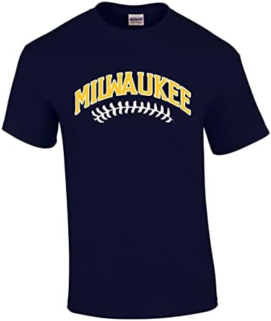 קבוצת בייסבול גברים חולצת טשטש ויסקונסין מילווקי קבוצת בייסבול צבעי נייבי כחול וצהוב שרוכים