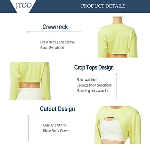 JTOO Super Crop Top לנשים צווארון צווארון שרוול ארוך גזרת חולצות טיר