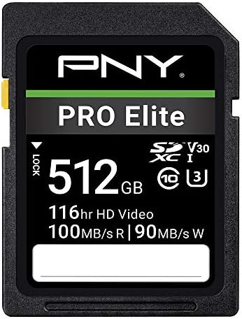 PNY 512GB Pro Elite Class 10 U3 V30 SDXC כרטיס זיכרון פלאש - 100MB/S, Class 10, U3, V30, 4K UHD,