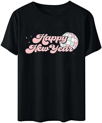 ערב השנה החדשה מסיבת חולצות לנשים 2023 שנה טובה חולצה מתגנדר מזדמן קצר שרוול צווארון עגול רופף בכושר חולצות