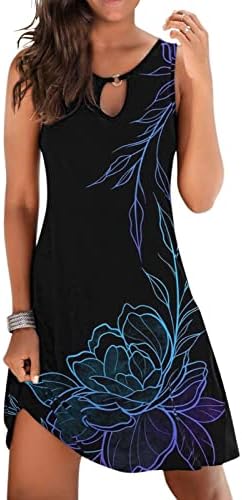 פוקאל קיץ שמלות לנשים 2023 סקסי הולו מתוך צוואר אופנה ללא שרוולים פרחוני הדפסת שמלה קיצית נדנדה מיני שמלה