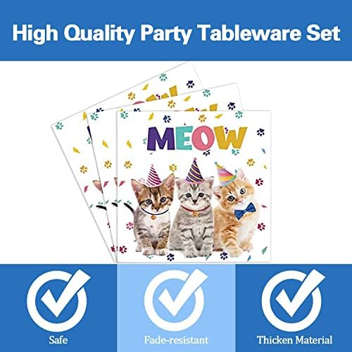 חתול נושאים יום הולדת ספקי צד, חתול מסיבת יום הולדת כלי שולחן קישוט כולל נייר צלחת, מפית, מזלגות